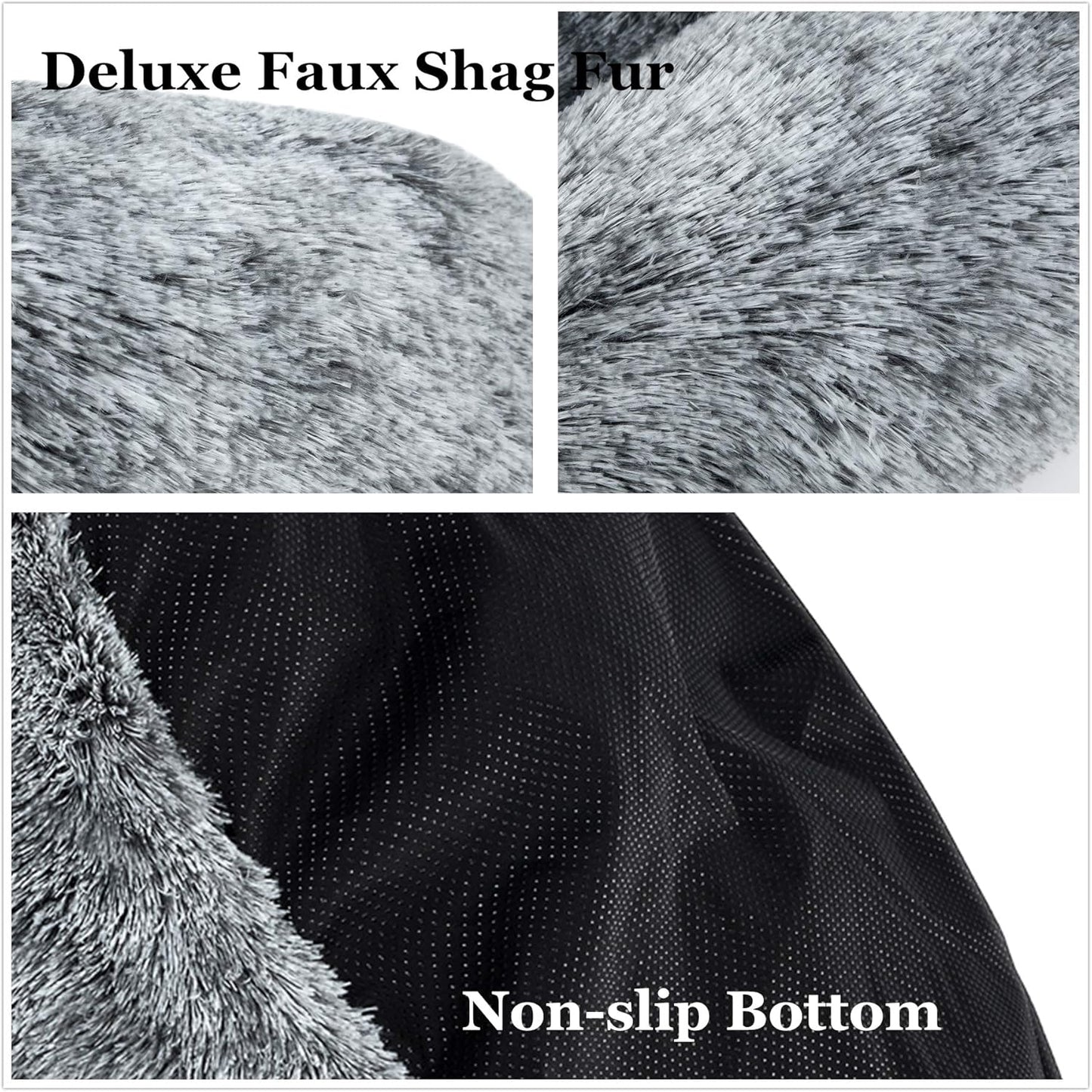 Oval Calming Donut Cuddler Dog Bed,Shag Faux Fur Cat Bed Washable Round Pillow Pet Bed(30"/36"/43") for Small Medium Dogs (XL(36"x27"x7"), Grey)